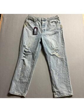 No Boundaries Super High Rise Straight Jeans Womens 17 Light Wash Distressed